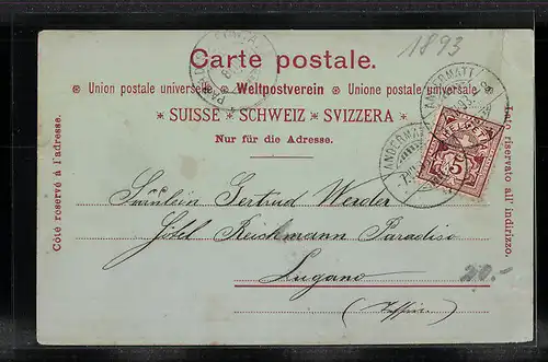 Vorläufer-Mondschein-AK Andermatt, 1893, Generalansicht gegen das Urnerloch