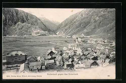 AK Andermatt, Blick auf den Ort gegen das Urnerloch
