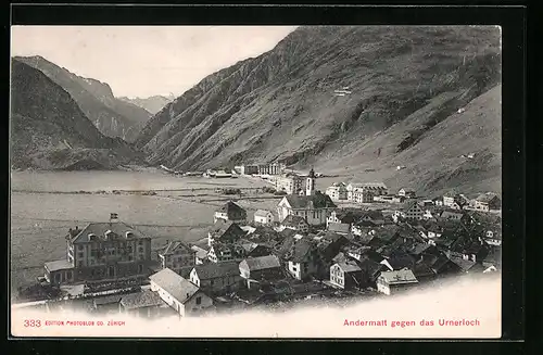 AK Andermatt, Blick über die Stadt gegen das Urnerloch