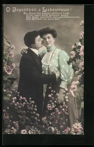 Foto-AK EAS: O Jugendzeit o Liebestraum!..., Herr küsst Dame