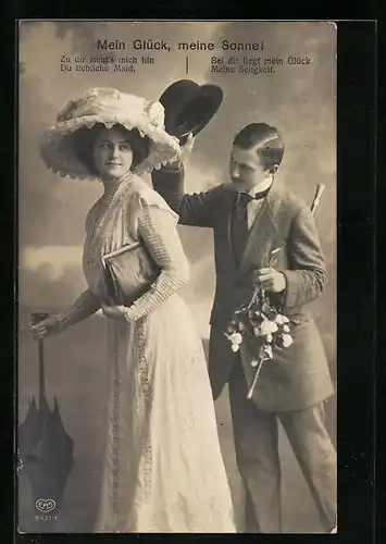 Foto-AK EAS: Mein Glück meine Sonne!, Herr mit Hut und Dame