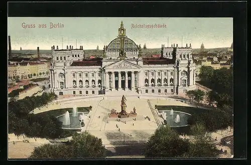 AK Berlin, Reichstagsgebäude mit Denkmal