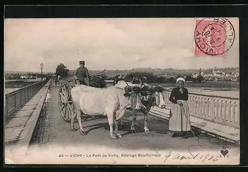 AK Vichy, Le Pont de Vichy, Attelage Bourbonnais