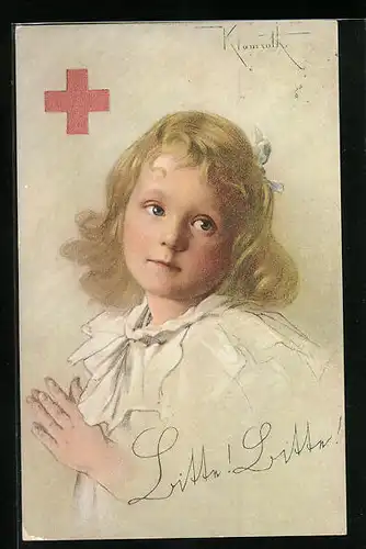 AK Betendes Mädchen, Rotes Kreuz