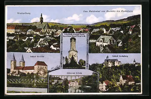 AK Rochlitz, Blick zur Wechselburg, am Schloss, die Göhrener Brücke