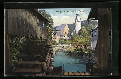 AK Stein i. sächs. Erzgeb., an der Brücke mit Blick zum Schloss