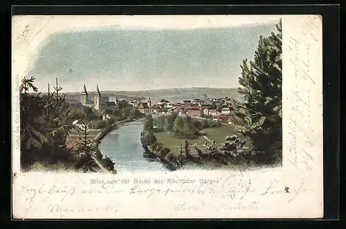 Lithographie Rochlitz, Blick von der Bastei des Rochlitzer Berges
