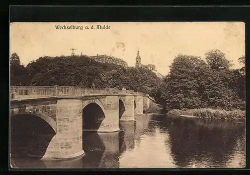 AK Wechselburg a. d. Mulde, Partie neben der Brücke