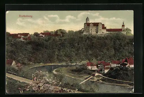 AK Rochsburg, Blick über das Tal auf die Burg