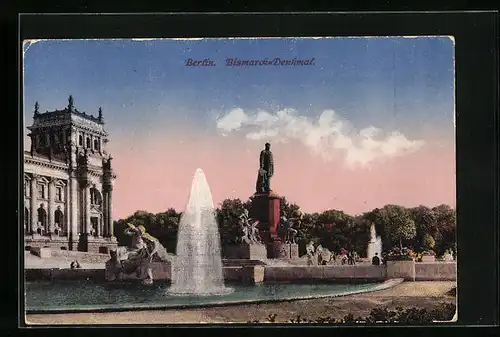 AK Berlin, Wasserspiel am Bismarck - Denkmal
