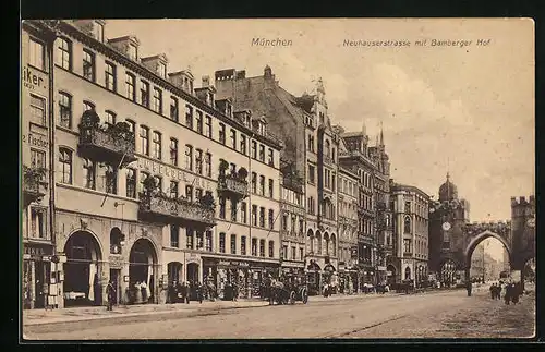 AK München, Neuhauserstrasse mit dem Bamberger Hof