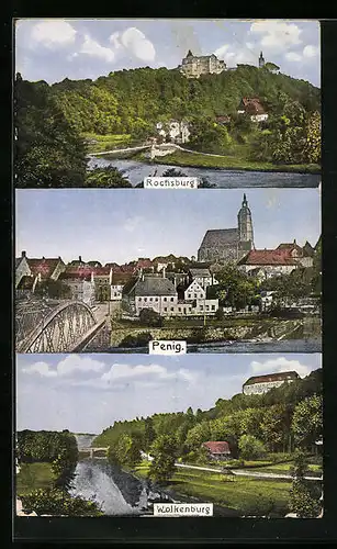 AK Penig i. S., Schloss Rochsburg, Gesamtansicht, Wolkenburg