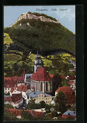 AK Königstein / Sächs. Schweiz, Teilansicht mit Kirche