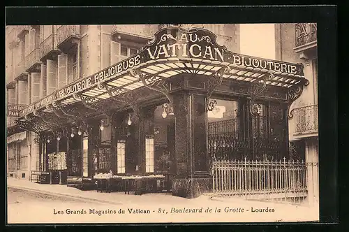 AK Lourdes, les Grands Magasins du Vatican, 81, Boulevard de la Grotte