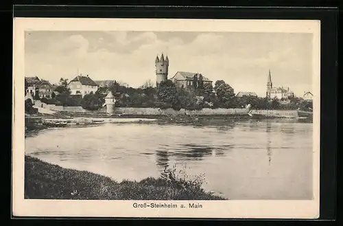 AK Gross-Steinheim a. Main, Blick vom Flussufer