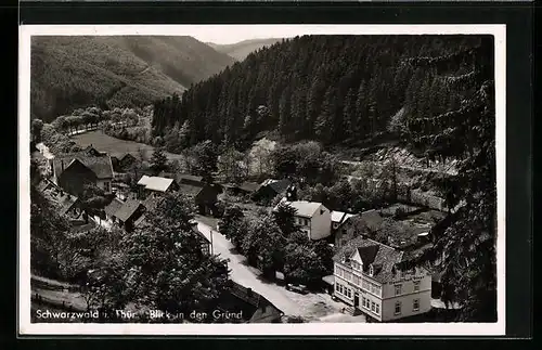 AK Schwarzwald i. Thür., Blick in den Grund mit Hotel Deutsches Haus