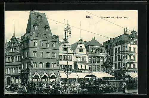 AK Trier, Hauptmarkt mit Rotes Haus