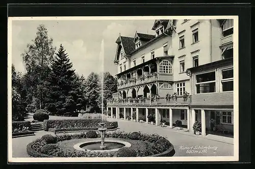 AK Schömberg, Kurhotel mit Springbrunnen