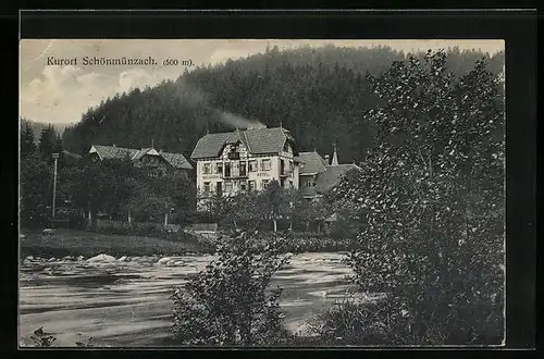 AK Schönmünzach, Blick zum Hotel Waldhorn
