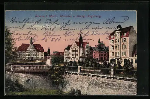 AK Minden i. W., Wesertor mit Kgl. Regierung