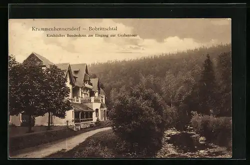AK Krummenhennersdorf, Kirchliches Bundeshaus am Eingang zur Grabentour im Bobritzschtal