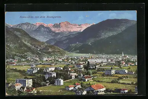 AK Bozen - Gries, Generalansicht mit den Bergen