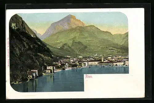 Lithographie Riva, Ortstotale unter dem Berg