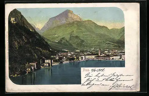 Lithographie Riva, Panorama der Stadt am Ufer des Gardasee