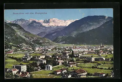 AK Gries - Bozen, Generalansicht mit Blick zum Rosengarten