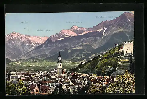 AK Meran, Blick von Obermais gegen Vintschgau auf die Stadt