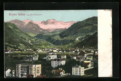AK Bozen - Gries, Stadtansicht mit dem Rosengarten