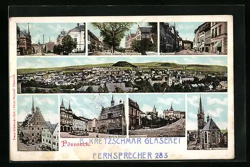 AK Pössneck, St. Mauritiuskirche, Rathaus, Bernhardstrasse