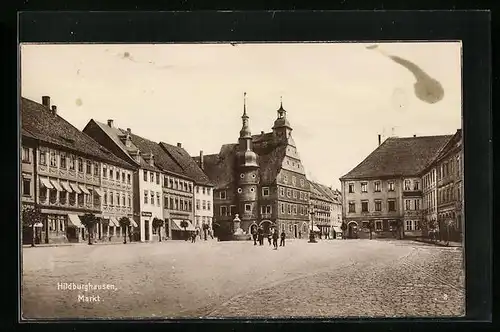 AK Hildburghausen, Markt mit Geschäften