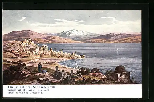 Künstler-AK Friedrich Perlberg: Tiberias, Vue générale et le lac de Genezareth