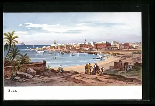 Künstler-AK Friedrich Perlberg: Suez, Panorama