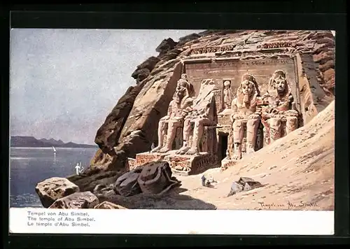 Künstler-AK Friedrich Perlberg: The temple of Abu Simbel