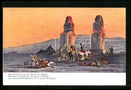 Künstler-AK Friedrich Perlberg: Memnonsäulen auf der Ebene von Theben
