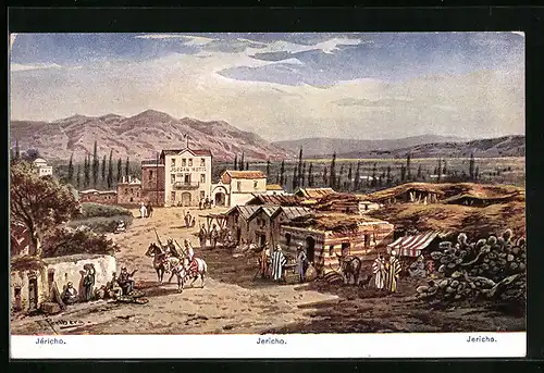 Künstler-AK Friedrich Perlberg: Jericho, Panorama mit Jordon-Hotel