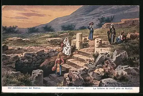 Künstler-AK Friedrich Perlberg: Nablus, la fontaine de Jacob