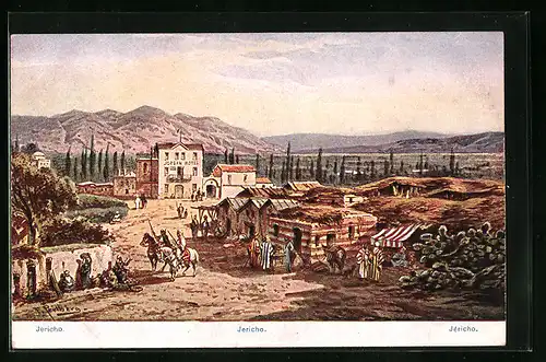 Künstler-AK Friedrich Perlberg: Jericho, Panorama mit Jordan-Hotel