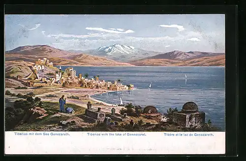 Künstler-AK Friedrich Perlberg: Tiberias mit dem See Genezareth