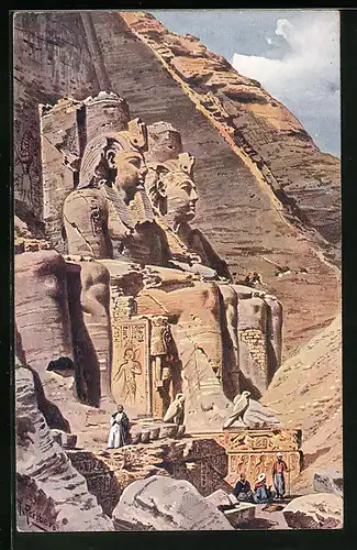 Künstler-AK Friedrich Perlberg: Les Colosses de Ramses à Abou Simbel