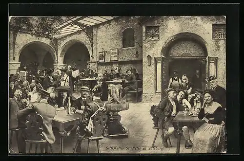 AK Salzburg, Gasthaus Stiftskeller St. Peter, Innenansicht