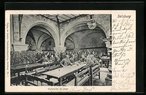 AK Salzburg, Gasthaus Stiftskeller St. Peter, Innenansicht