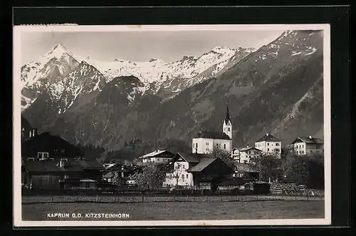 AK Kaprun, Ortspartie mit Kirche und Kitzsteinhorn