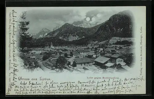 Mondschein-AK Lofer, Teilansicht gegen Reithergebirge