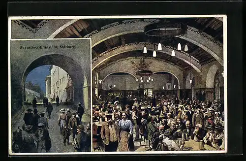 AK Salzburg, Gasthaus Augustiner-Bräustübl, Innenansicht