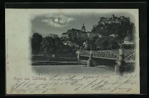 Mondschein-AK Salzburg, Nonnenberg und Festung