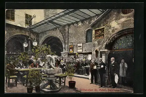 AK Salzburg, Gasthaus Stiftskeller St. Peter, Innenansicht