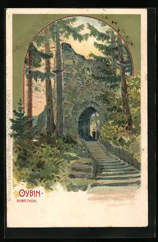 Lithographie Oybin, Burgtor